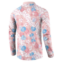Anthurium Plumeria Lei Pastel Button Sweatshirt Pink Hawaiian Splendid Palaka LT01 - Polynesian Pride