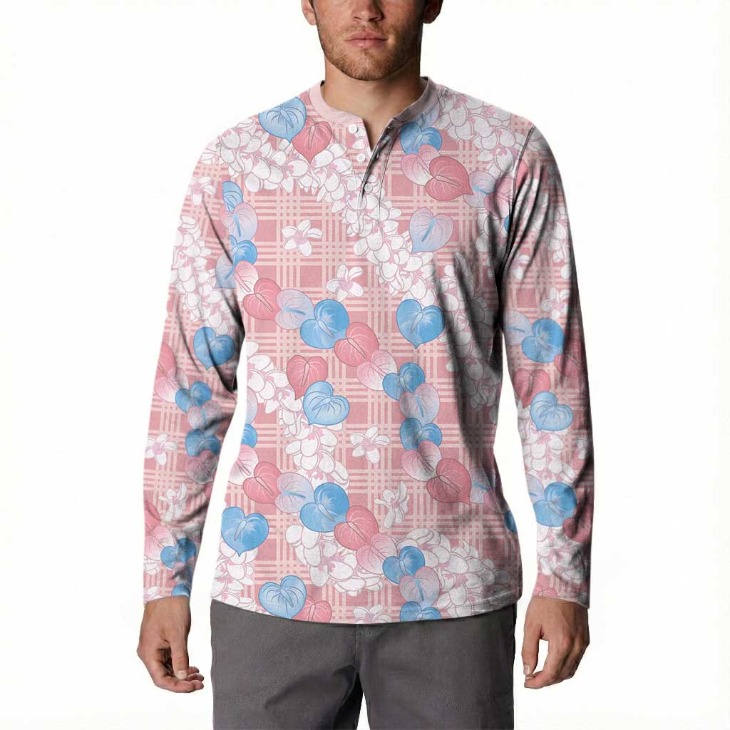 Anthurium Plumeria Lei Pastel Button Sweatshirt Pink Hawaiian Splendid Palaka LT01 - Polynesian Pride