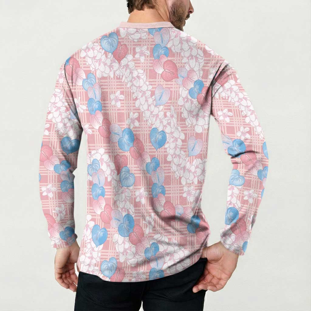 Anthurium Plumeria Lei Pastel Button Sweatshirt Pink Hawaiian Splendid Palaka LT01 - Polynesian Pride