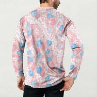 Anthurium Plumeria Lei Pastel Button Sweatshirt Pink Hawaiian Splendid Palaka LT01 - Polynesian Pride