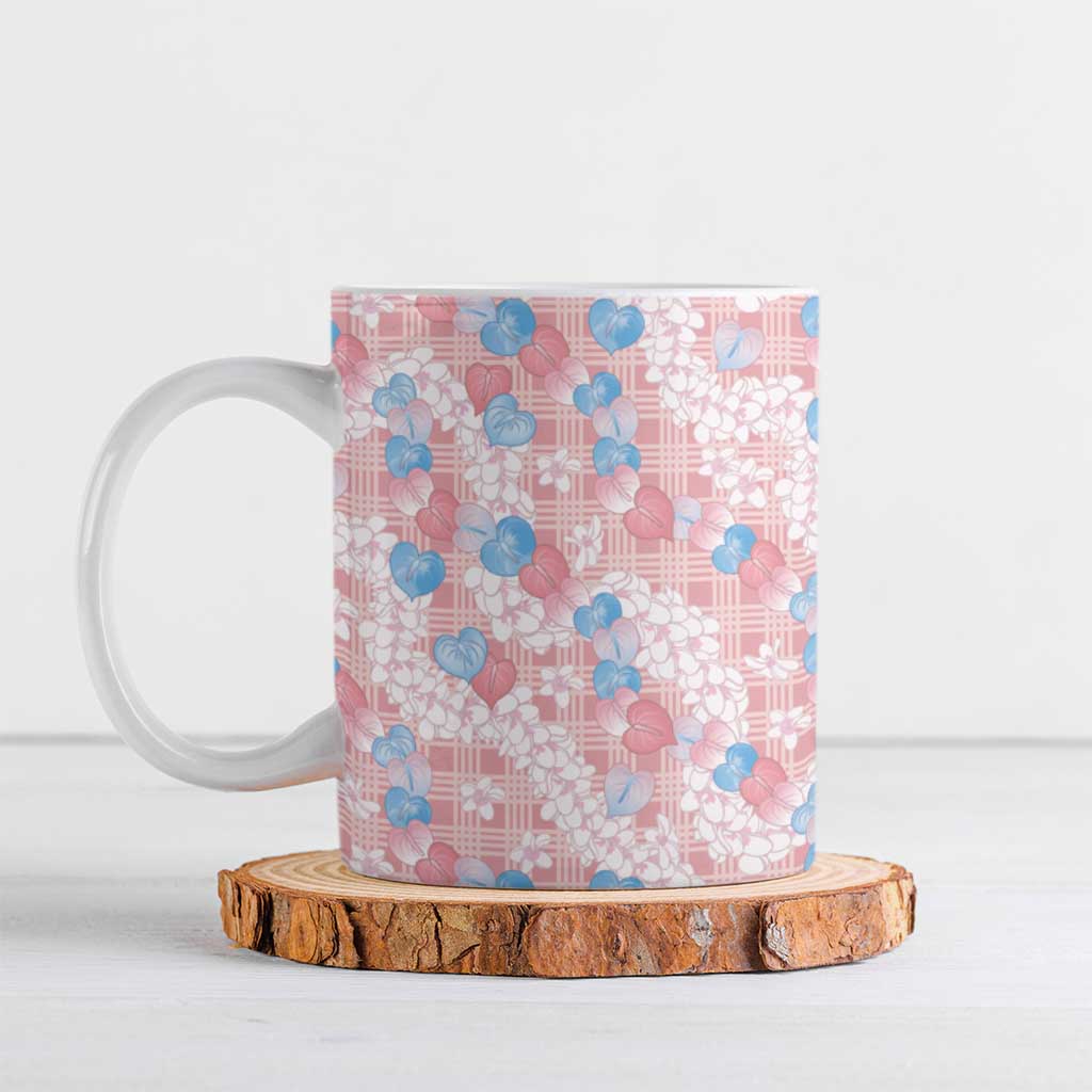 Anthurium Plumeria Lei Pastel Ceramic Mug Pink Hawaiian Splendid Palaka LT01 Pink - Polynesian Pride
