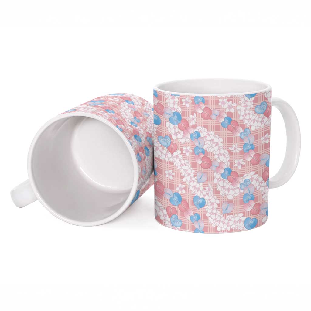 Anthurium Plumeria Lei Pastel Ceramic Mug Pink Hawaiian Splendid Palaka LT01 - Polynesian Pride