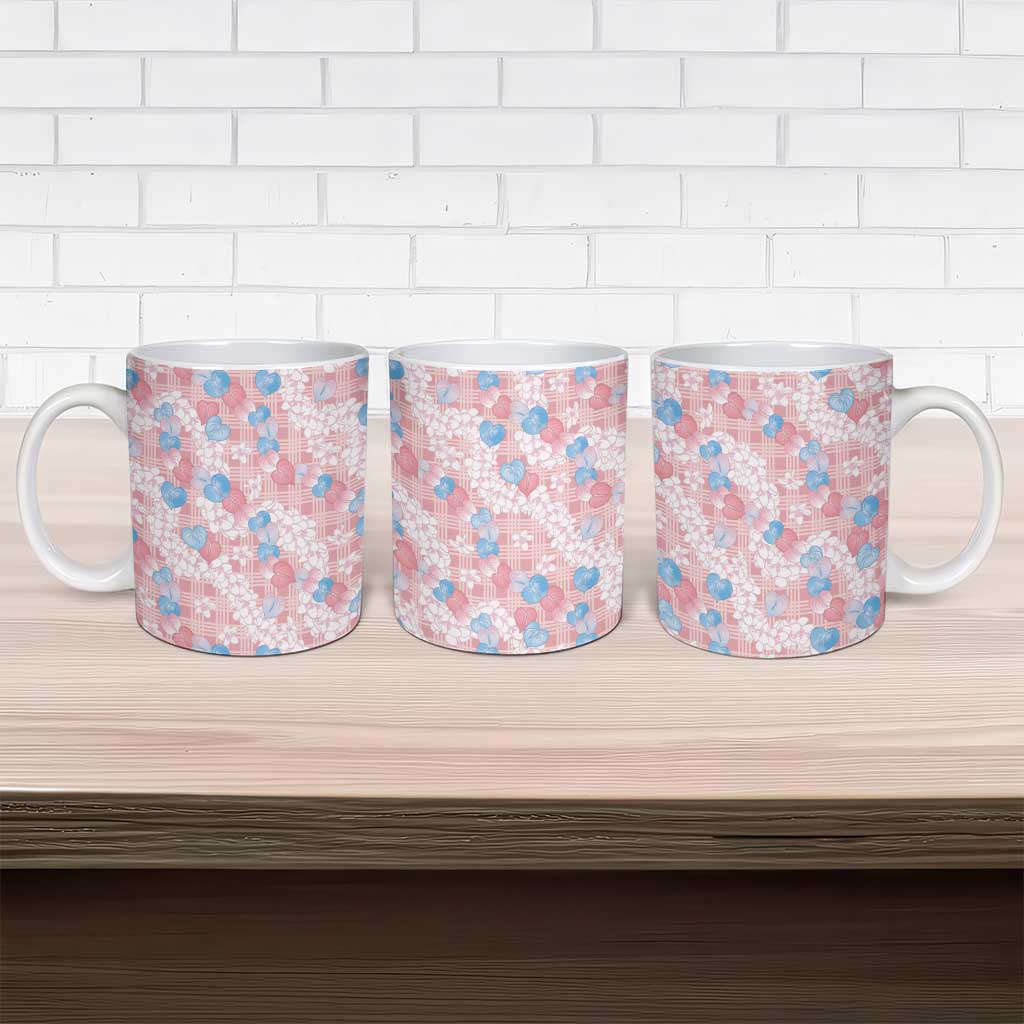 Anthurium Plumeria Lei Pastel Ceramic Mug Pink Hawaiian Splendid Palaka LT01 - Polynesian Pride