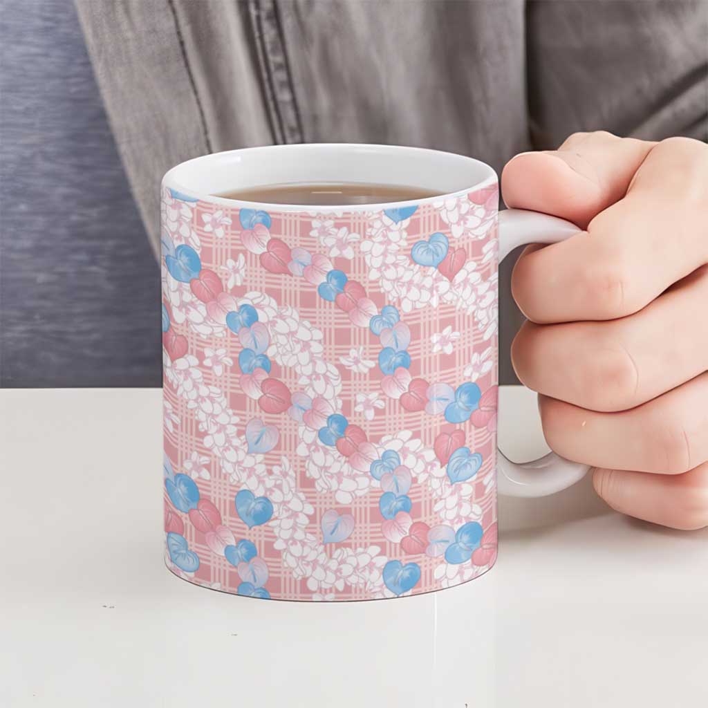 Anthurium Plumeria Lei Pastel Ceramic Mug Pink Hawaiian Splendid Palaka LT01 - Polynesian Pride