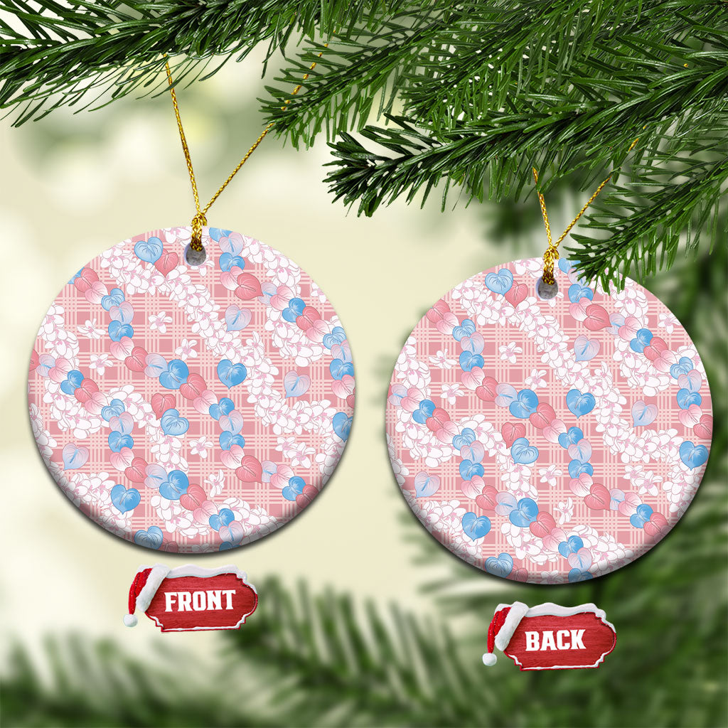 Anthurium Plumeria Lei Pastel Ceramic Ornament Pink Hawaiian Splendid Palaka LT01 Circle Pink - Polynesian Pride