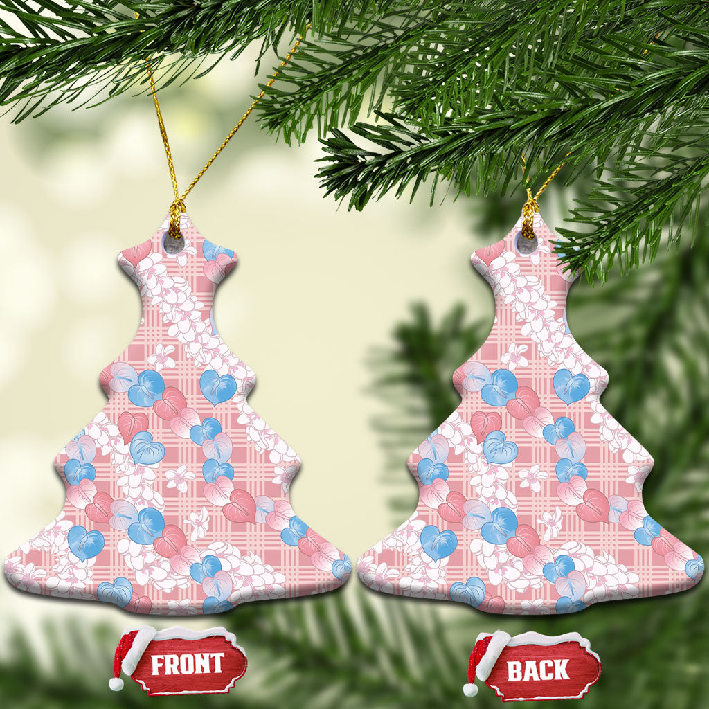 Anthurium Plumeria Lei Pastel Ceramic Ornament Pink Hawaiian Splendid Palaka LT01 Christmas Tree Pink - Polynesian Pride
