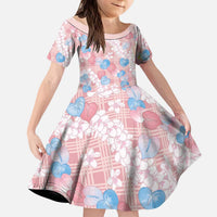 Anthurium Plumeria Lei Pastel Kid Short Sleeve Dress Pink Hawaiian Splendid Palaka LT01 KID Pink - Polynesian Pride