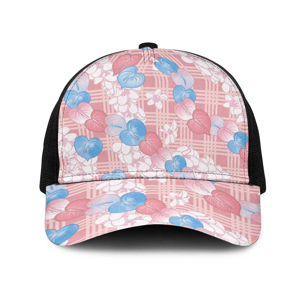 Anthurium Plumeria Lei Pastel Mesh Trucker Cap Pink Hawaiian Splendid Palaka LT01 One Size Black Pink - Polynesian Pride