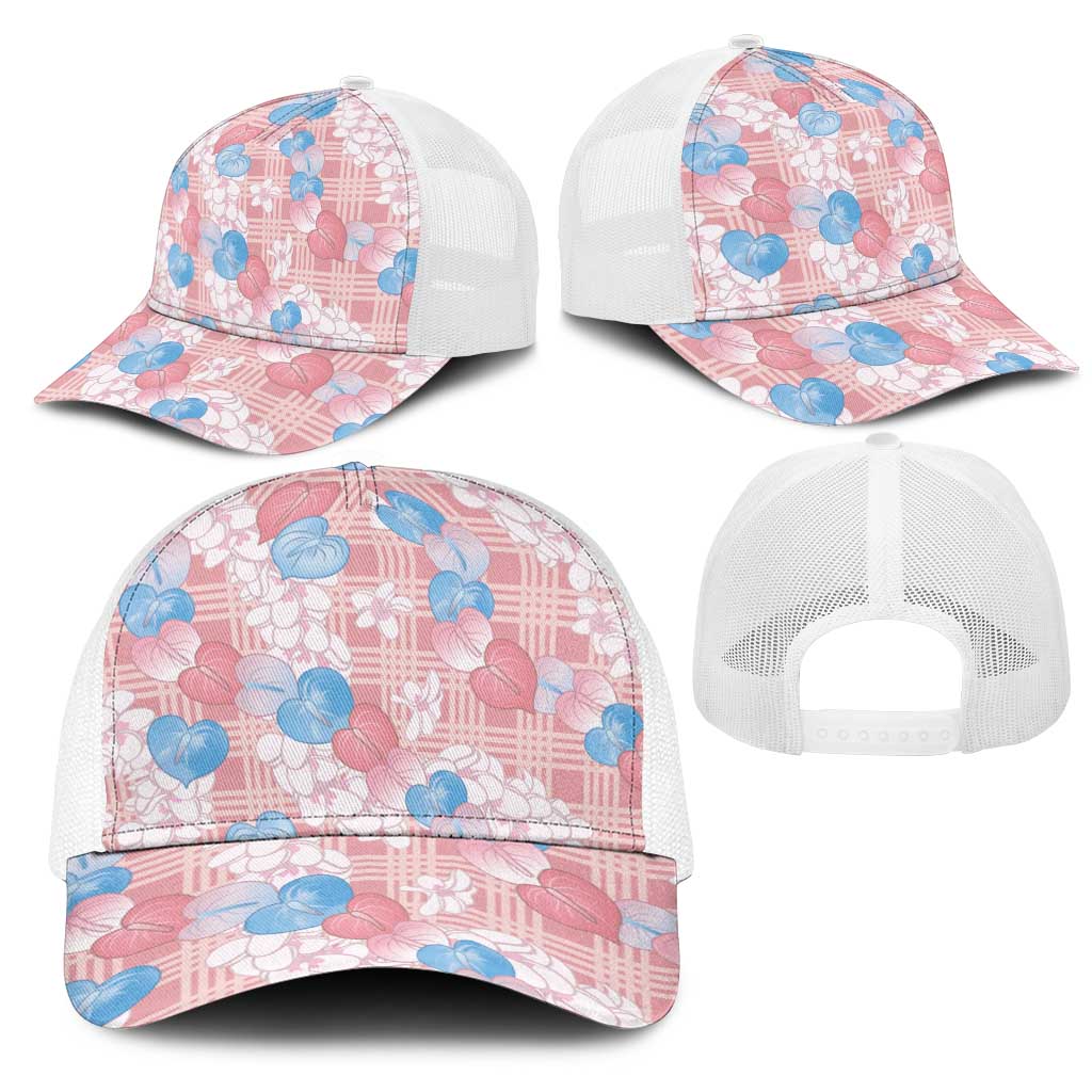 Anthurium Plumeria Lei Pastel Mesh Trucker Cap Pink Hawaiian Splendid Palaka LT01 - Polynesian Pride