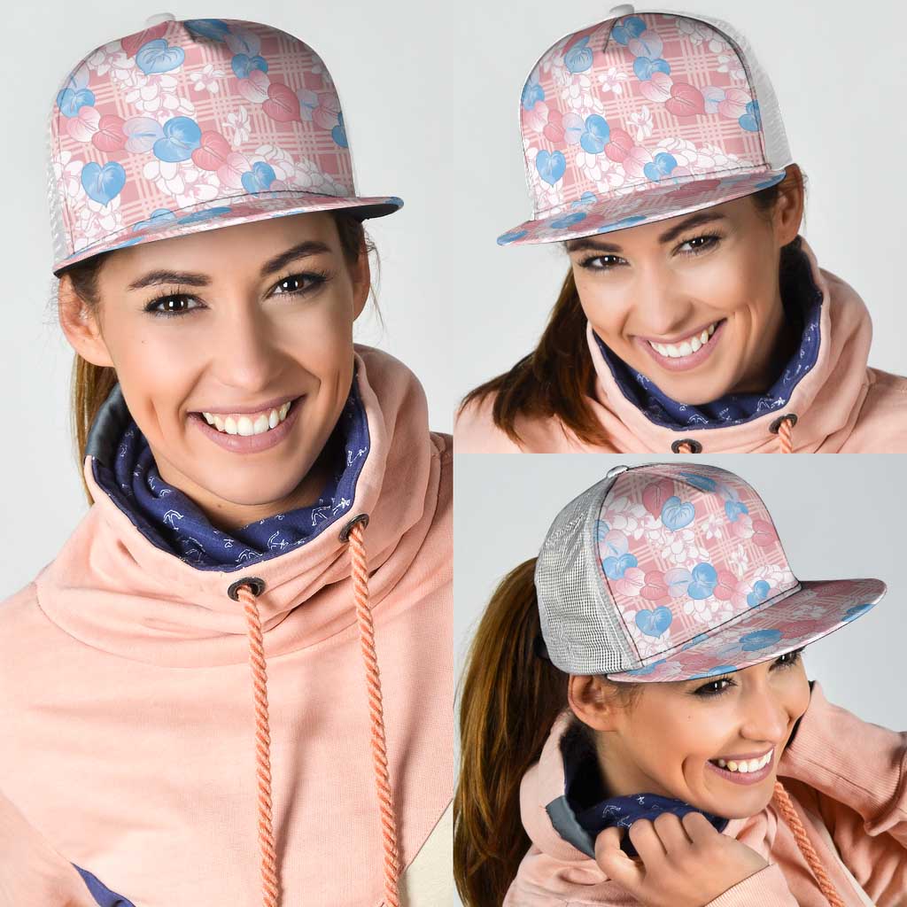 Anthurium Plumeria Lei Pastel Mesh Trucker Cap Pink Hawaiian Splendid Palaka LT01 - Polynesian Pride