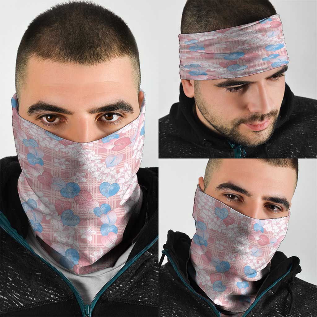 Anthurium Plumeria Lei Pastel Neck Gaiter Pink Hawaiian Splendid Palaka LT01 - Polynesian Pride