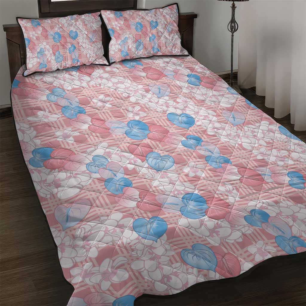 Anthurium Plumeria Lei Pastel Quilt Bed Set Pink Hawaiian Splendid Palaka LT01 Pink - Polynesian Pride