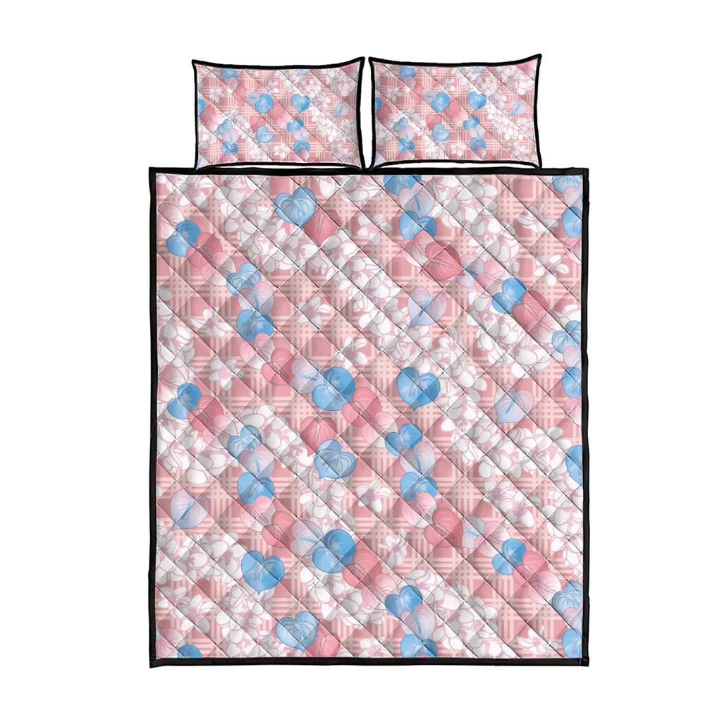 Anthurium Plumeria Lei Pastel Quilt Bed Set Pink Hawaiian Splendid Palaka LT01 - Polynesian Pride