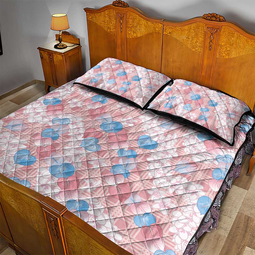 Anthurium Plumeria Lei Pastel Quilt Bed Set Pink Hawaiian Splendid Palaka LT01 - Polynesian Pride