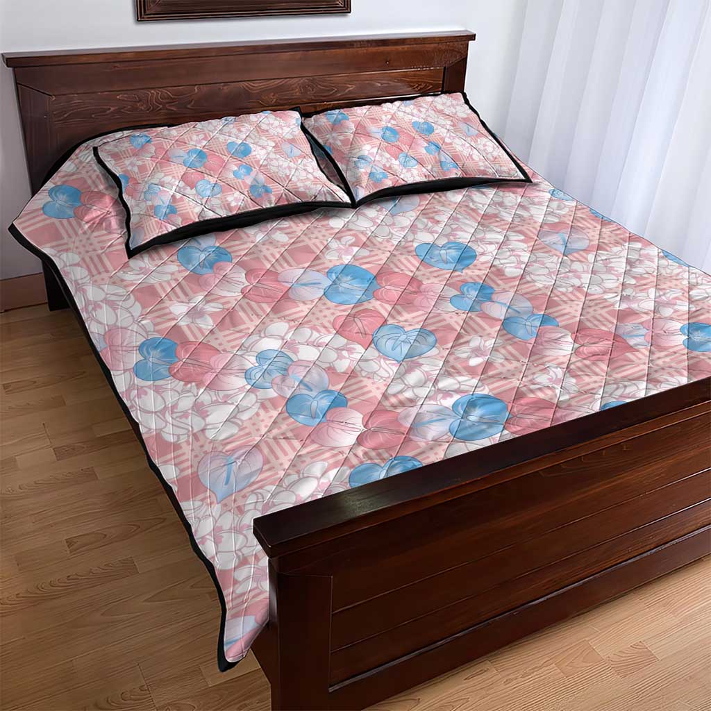Anthurium Plumeria Lei Pastel Quilt Bed Set Pink Hawaiian Splendid Palaka LT01 - Polynesian Pride