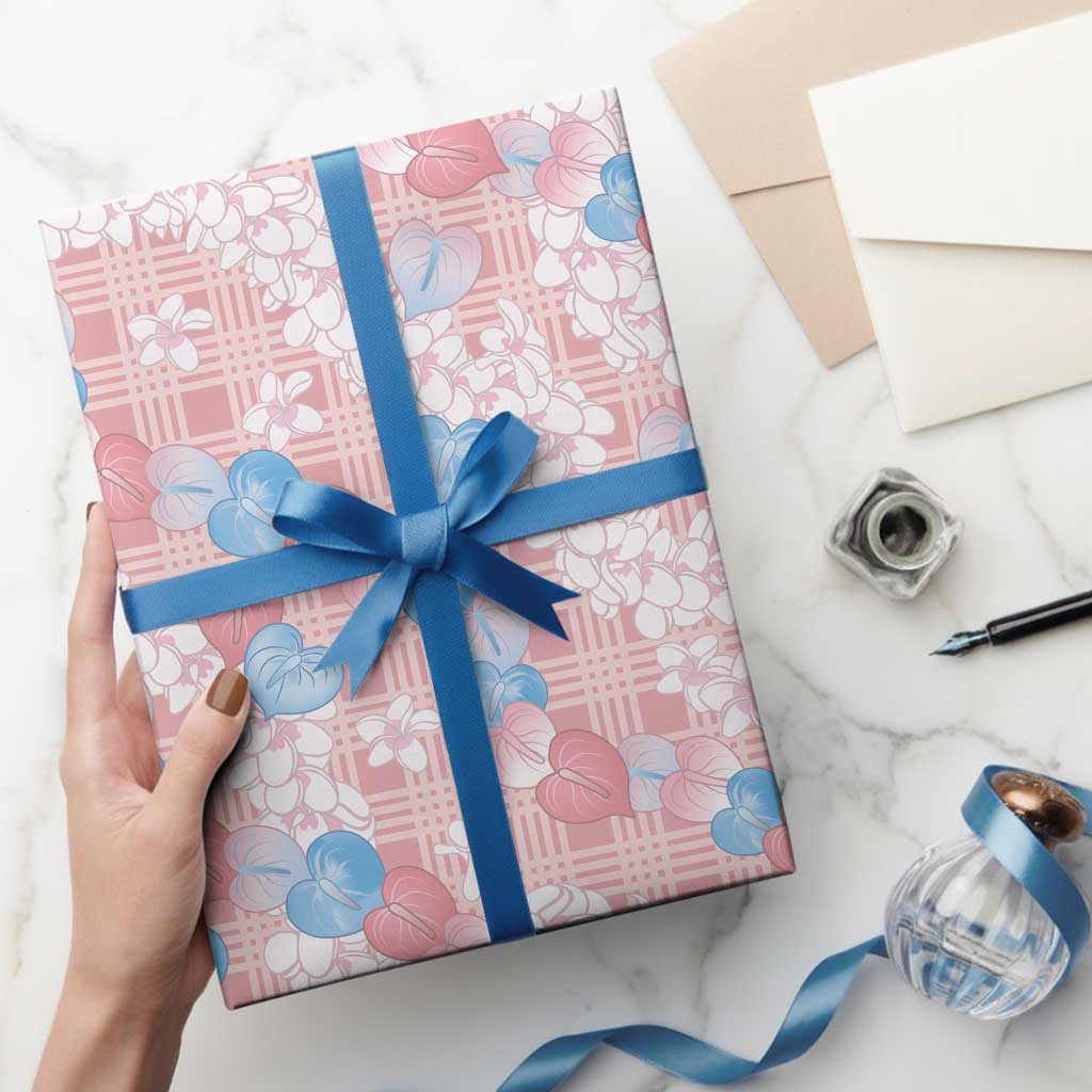 Anthurium Plumeria Lei Pastel Wrapping Paper Pink Hawaiian Splendid Palaka LT01 - Polynesian Pride