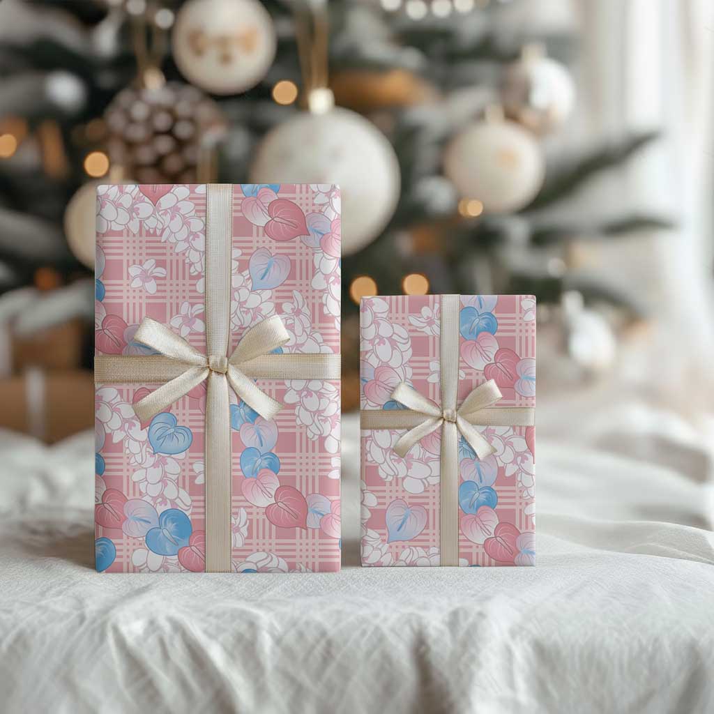 Anthurium Plumeria Lei Pastel Wrapping Paper Pink Hawaiian Splendid Palaka LT01 - Polynesian Pride
