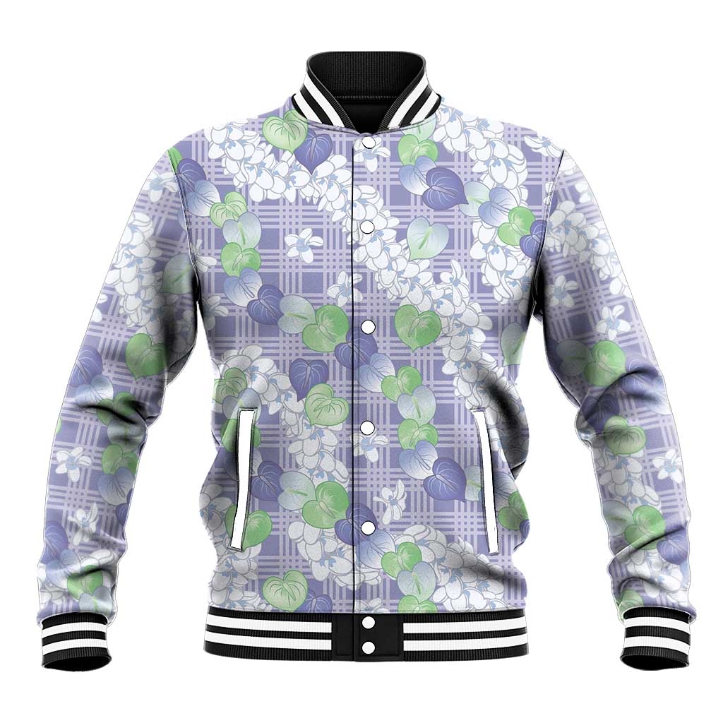 Anthurium Plumeria Lei Pastel Baseball Jacket Purple Hawaiian Splendid Palaka LT01 Unisex Purple - Polynesian Pride