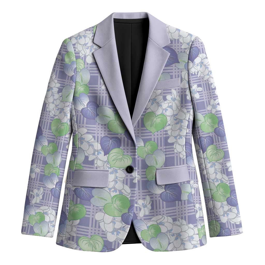 Anthurium Plumeria Lei Pastel Blazer Purple Hawaiian Splendid Palaka LT01 Unisex Purple - Polynesian Pride