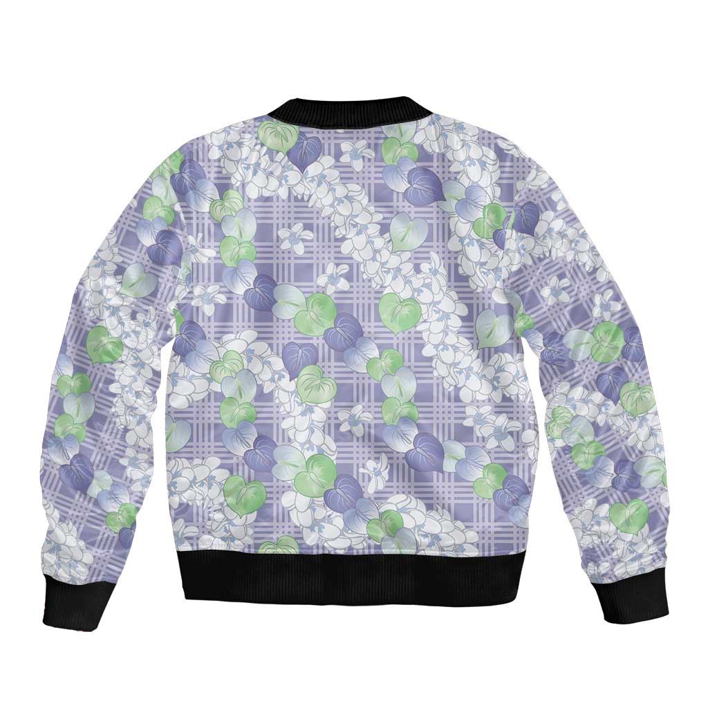 Anthurium Plumeria Lei Pastel Bomber Jacket Purple Hawaiian Splendid Palaka LT01 - Polynesian Pride