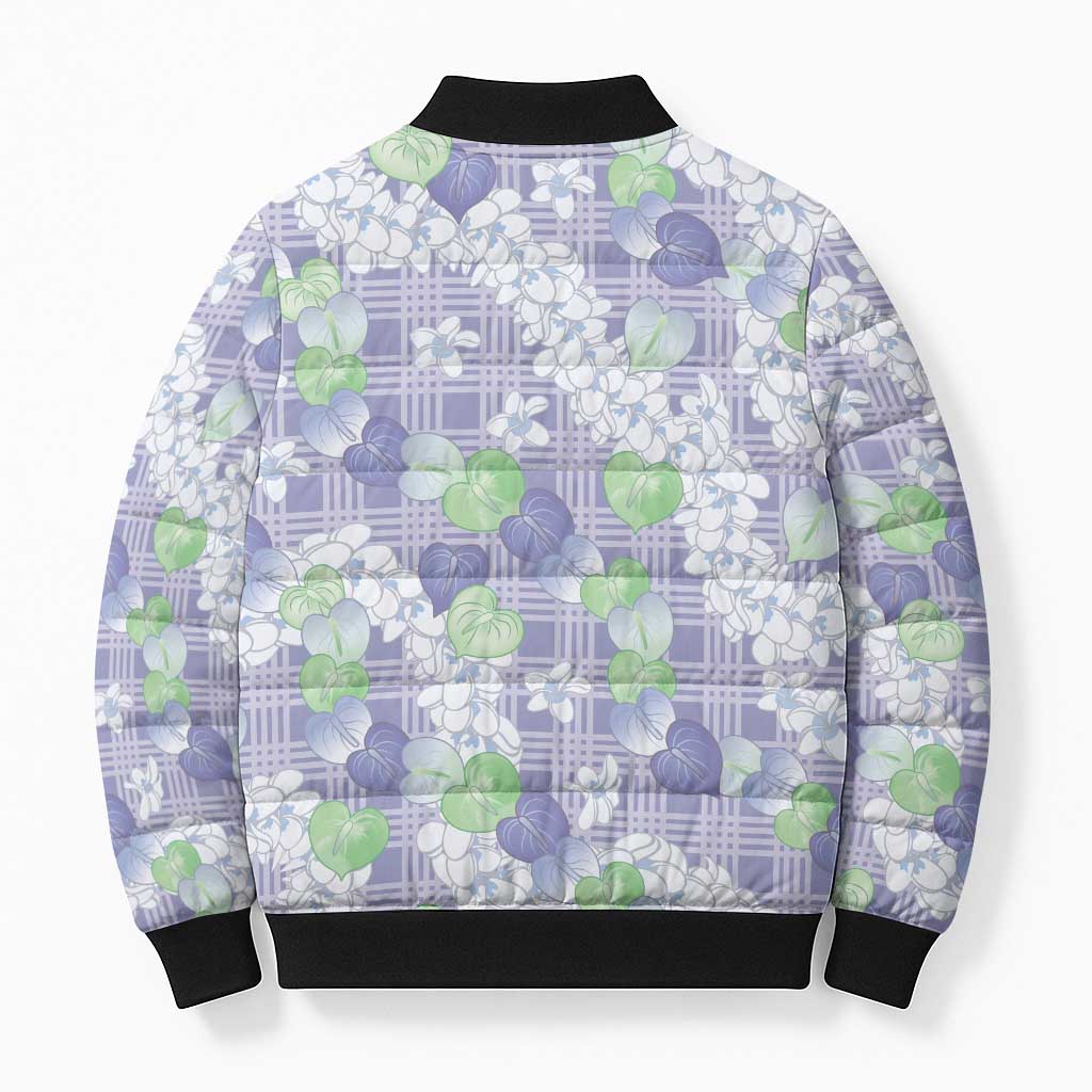 Anthurium Plumeria Lei Pastel Bomber Puffer Jacket Purple Hawaiian Splendid Palaka LT01 - Polynesian Pride