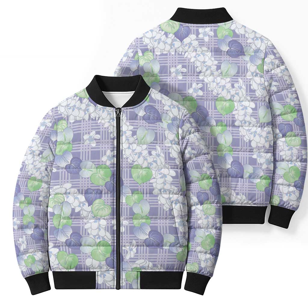 Anthurium Plumeria Lei Pastel Bomber Puffer Jacket Purple Hawaiian Splendid Palaka LT01 - Polynesian Pride