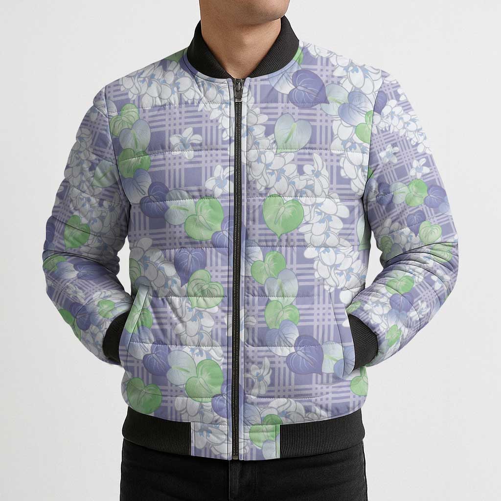 Anthurium Plumeria Lei Pastel Bomber Puffer Jacket Purple Hawaiian Splendid Palaka LT01 - Polynesian Pride