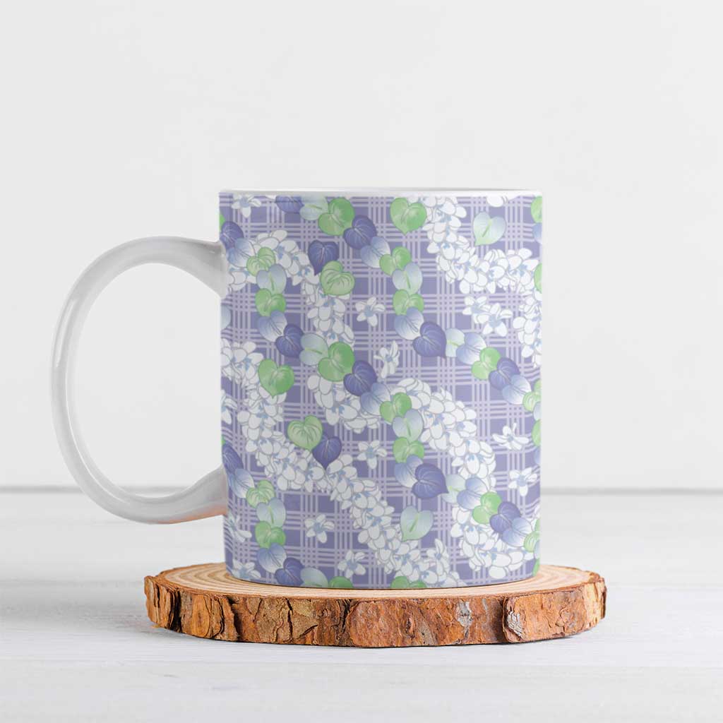 Anthurium Plumeria Lei Pastel Ceramic Mug Purple Hawaiian Splendid Palaka LT01 Purple - Polynesian Pride
