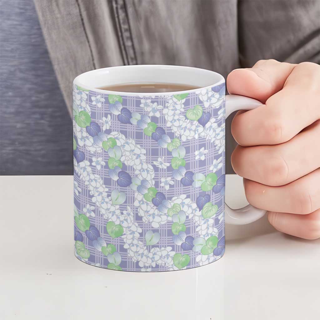 Anthurium Plumeria Lei Pastel Ceramic Mug Purple Hawaiian Splendid Palaka LT01 - Polynesian Pride