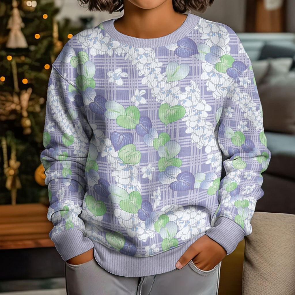 Anthurium Plumeria Lei Pastel Kid Ugly Christmas Sweater Purple Hawaiian Splendid Palaka LT01 - Polynesian Pride