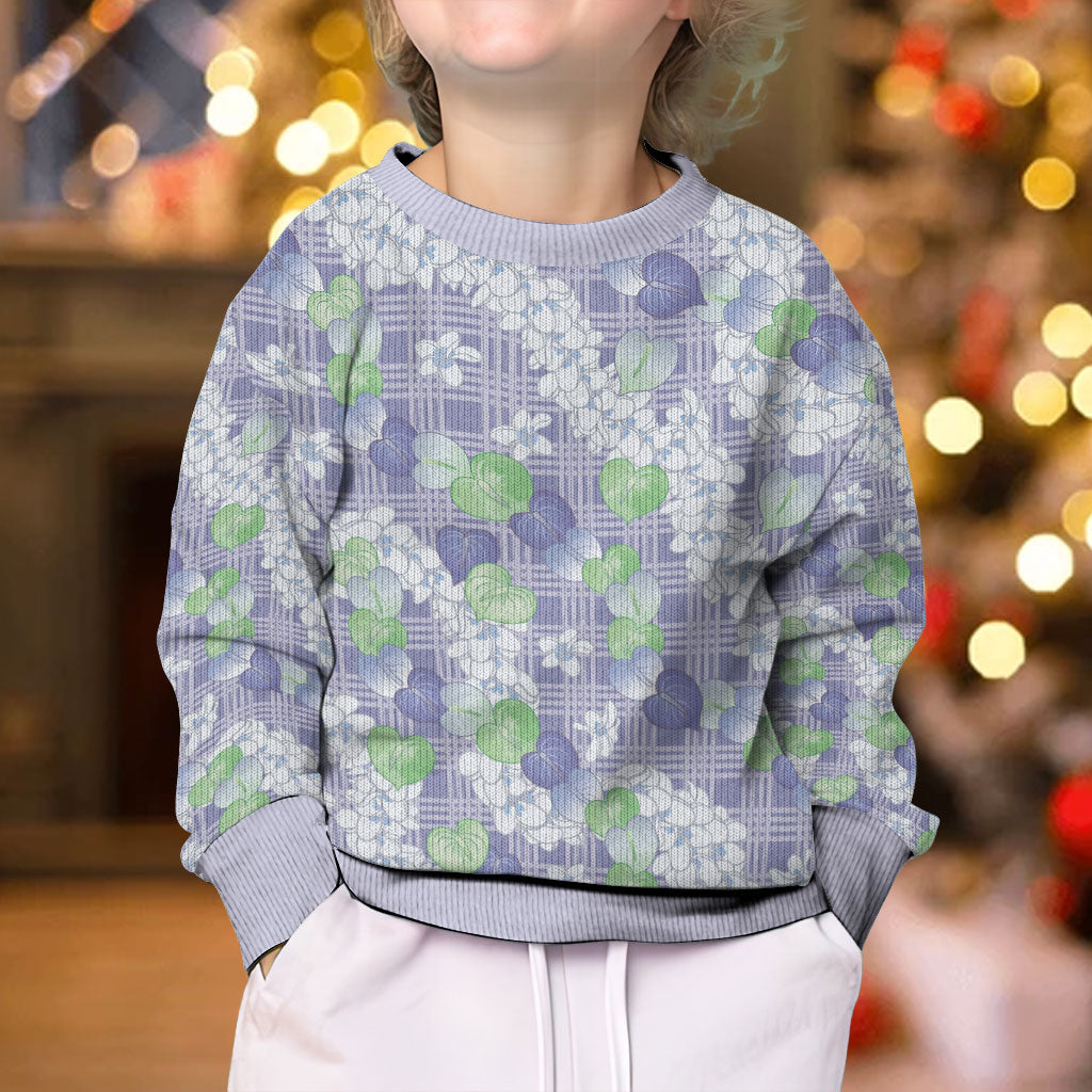 Anthurium Plumeria Lei Pastel Kid Ugly Christmas Sweater Purple Hawaiian Splendid Palaka LT01 - Polynesian Pride