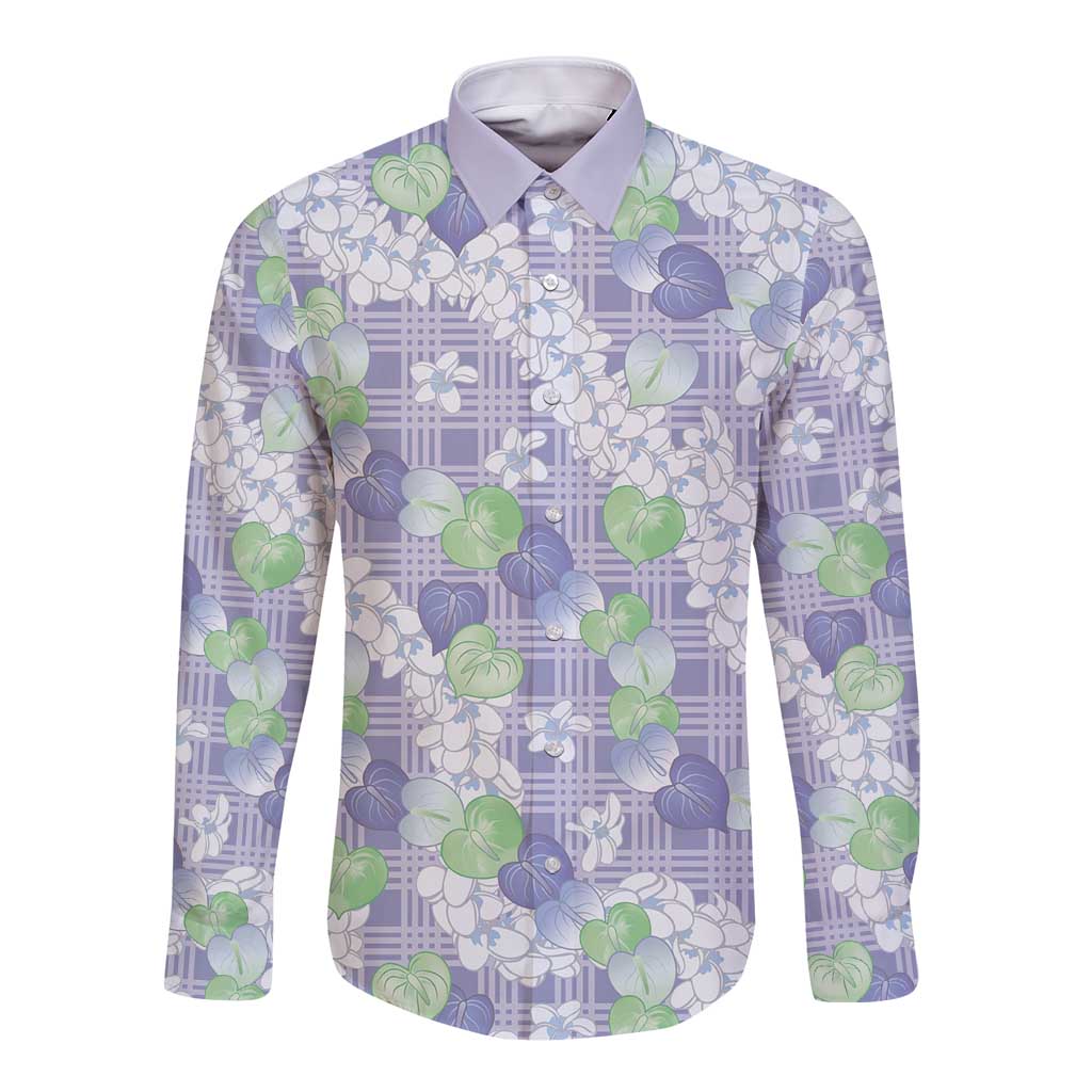 Anthurium Plumeria Lei Pastel Long Sleeve Button Shirt Purple Hawaiian Splendid Palaka LT01 Unisex Purple - Polynesian Pride