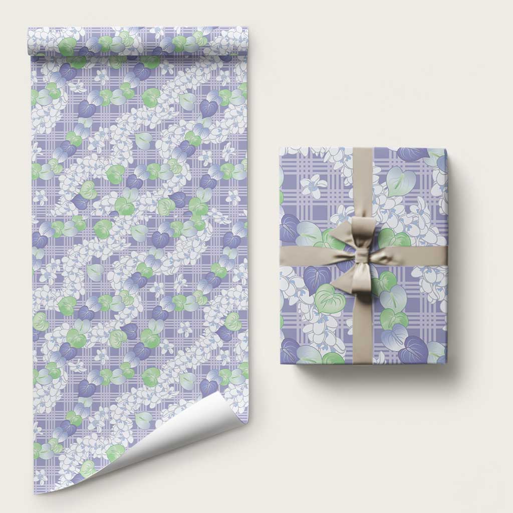 Anthurium Plumeria Lei Pastel Wrapping Paper Purple Hawaiian Splendid Palaka LT01 58" × 23" Purple - Polynesian Pride