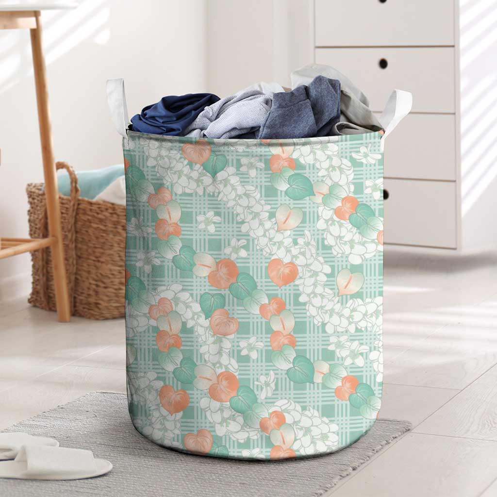 Anthurium Plumeria Lei Pastel Laundry Basket Teal Hawaiian Splendid Palaka LT01 Teal - Polynesian Pride