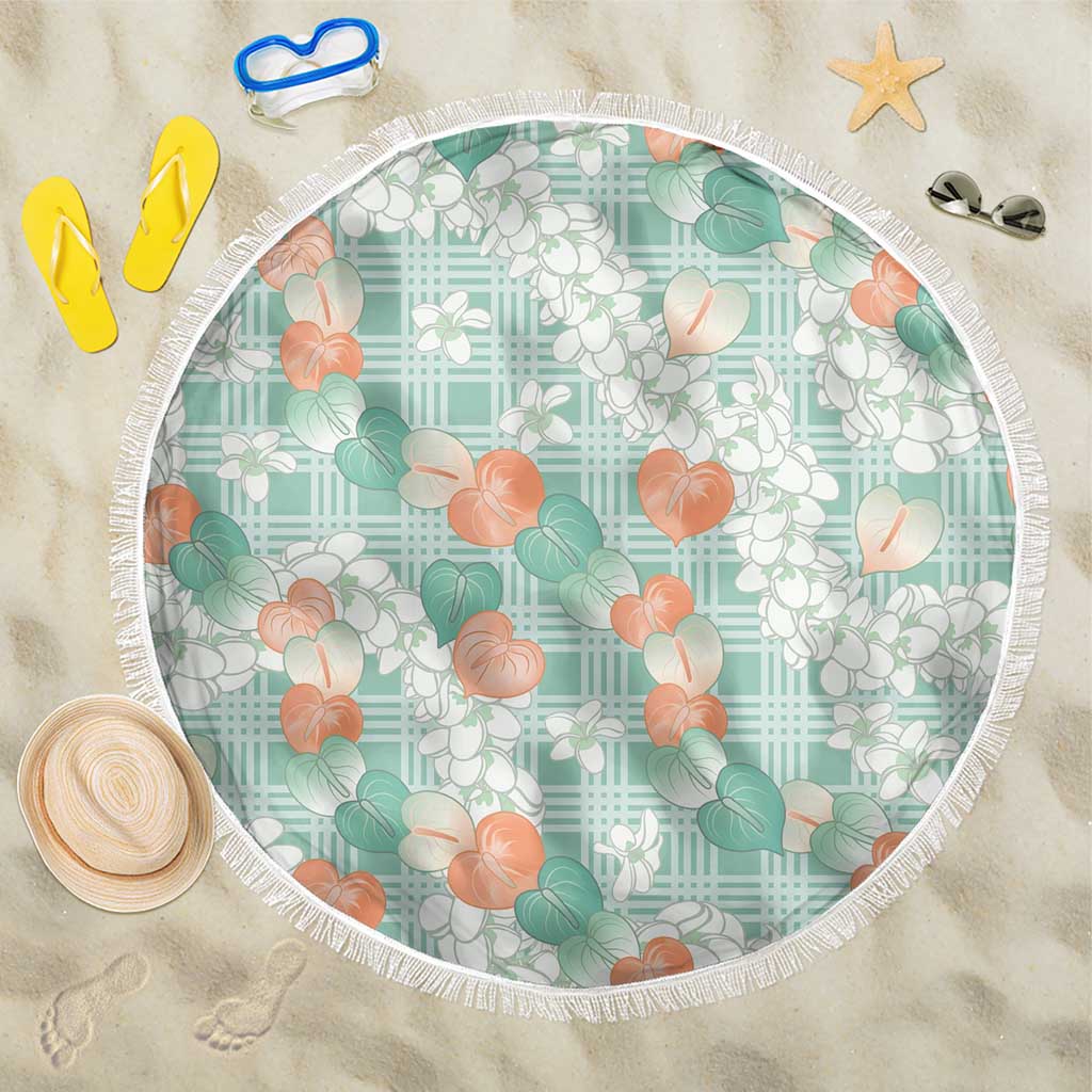 Anthurium Plumeria Lei Pastel Beach Blanket Teal Hawaiian Splendid Palaka LT01 One Size 150cm Teal - Polynesian Pride