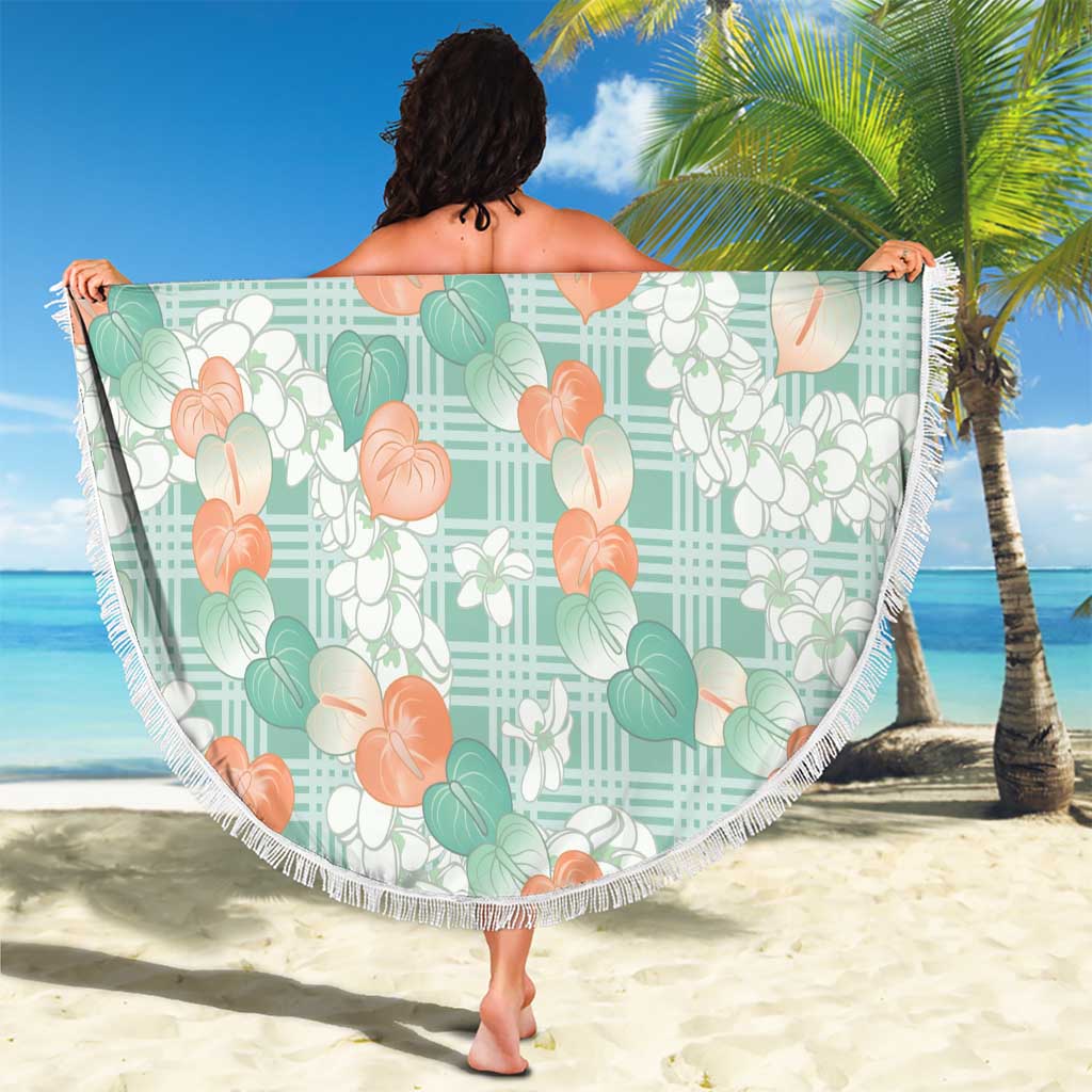 Anthurium Plumeria Lei Pastel Beach Blanket Teal Hawaiian Splendid Palaka LT01 - Polynesian Pride