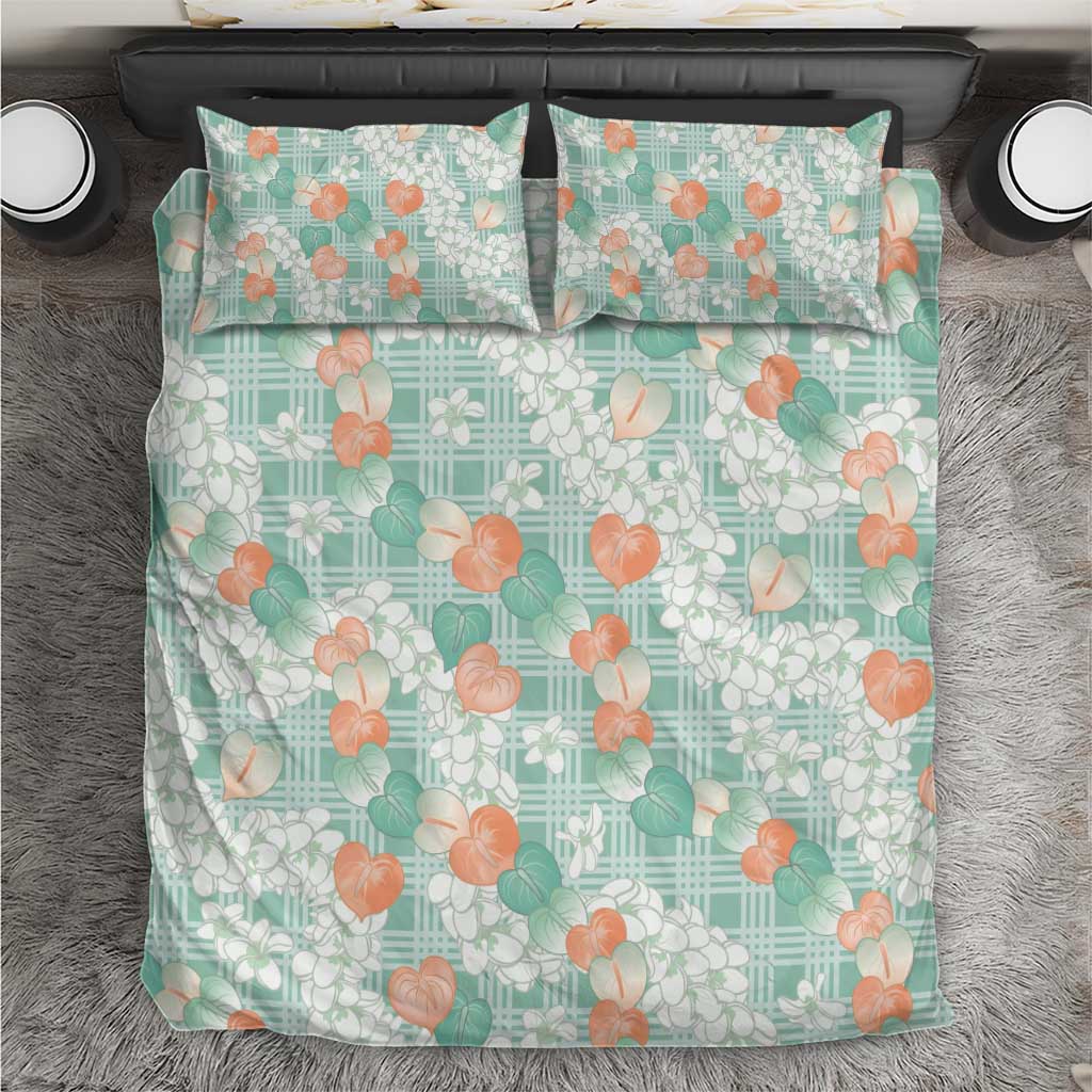 Anthurium Plumeria Lei Pastel Bedding Set Teal Hawaiian Splendid Palaka LT01 Teal - Polynesian Pride