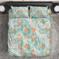 Anthurium Plumeria Lei Pastel Bedding Set Teal Hawaiian Splendid Palaka LT01 Teal - Polynesian Pride