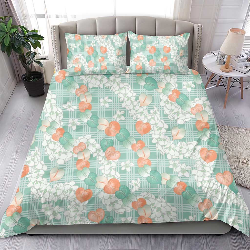 Anthurium Plumeria Lei Pastel Bedding Set Teal Hawaiian Splendid Palaka LT01 - Polynesian Pride