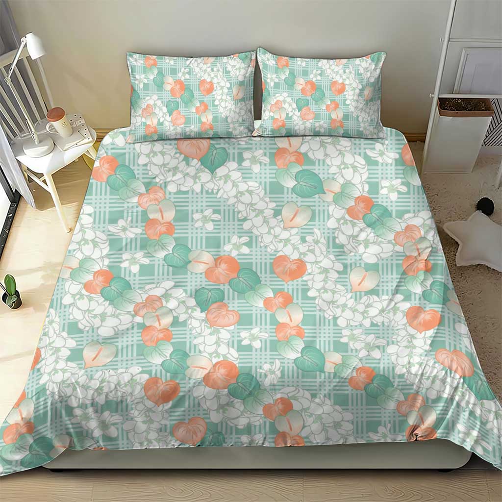 Anthurium Plumeria Lei Pastel Bedding Set Teal Hawaiian Splendid Palaka LT01 - Polynesian Pride