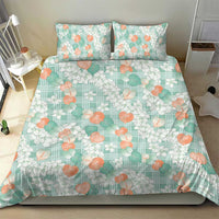 Anthurium Plumeria Lei Pastel Bedding Set Teal Hawaiian Splendid Palaka LT01 - Polynesian Pride
