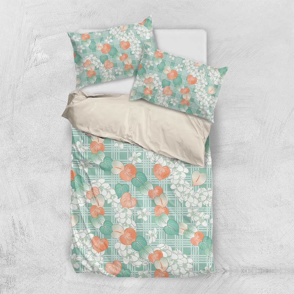 Anthurium Plumeria Lei Pastel Bedding Set Teal Hawaiian Splendid Palaka LT01 US Twin 172cm x 218cm Teal - Polynesian Pride