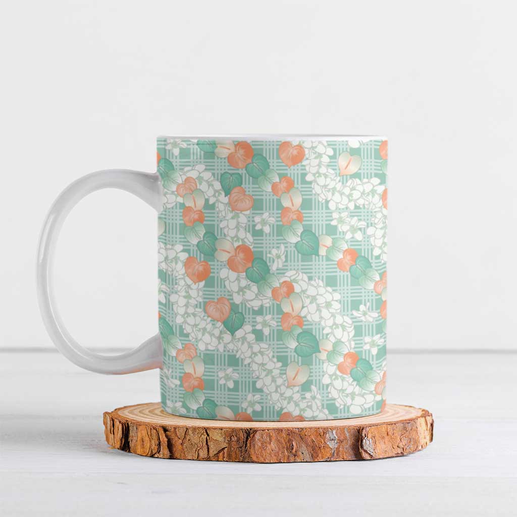 Anthurium Plumeria Lei Pastel Ceramic Mug Teal Hawaiian Splendid Palaka LT01 Teal - Polynesian Pride