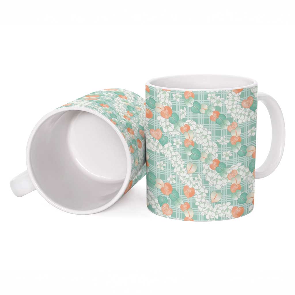 Anthurium Plumeria Lei Pastel Ceramic Mug Teal Hawaiian Splendid Palaka LT01 - Polynesian Pride