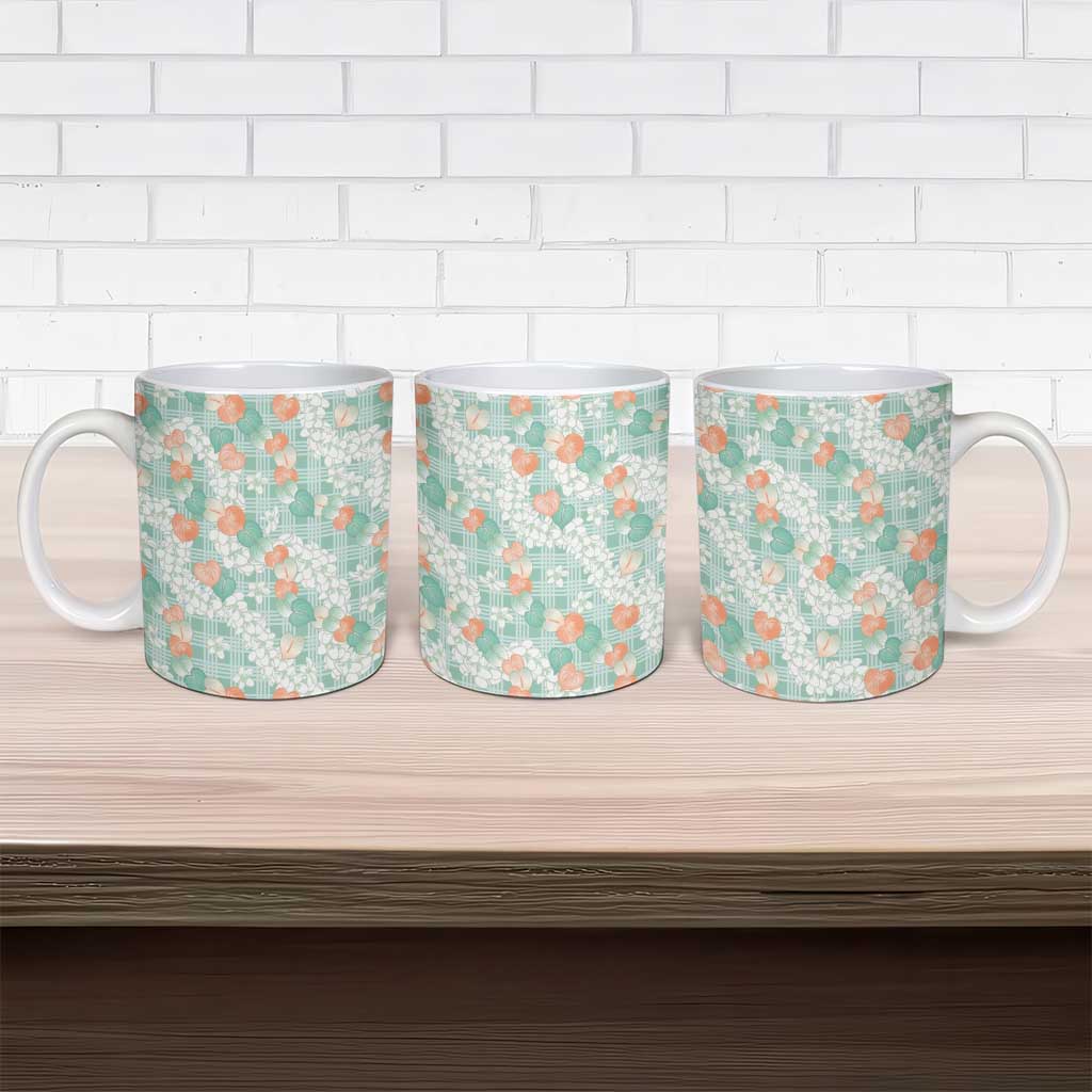 Anthurium Plumeria Lei Pastel Ceramic Mug Teal Hawaiian Splendid Palaka LT01 - Polynesian Pride