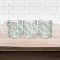 Anthurium Plumeria Lei Pastel Ceramic Mug Teal Hawaiian Splendid Palaka LT01 - Polynesian Pride