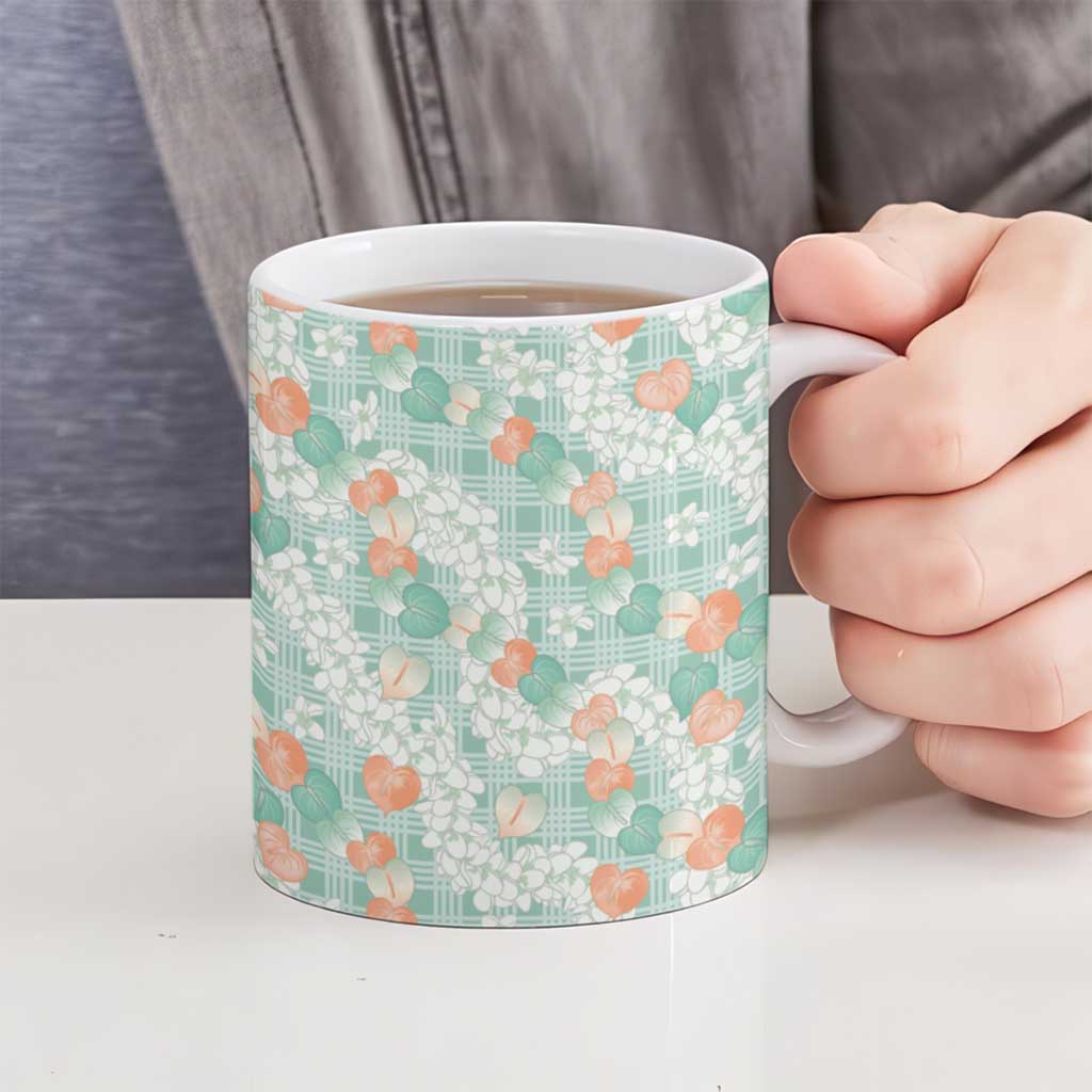Anthurium Plumeria Lei Pastel Ceramic Mug Teal Hawaiian Splendid Palaka LT01 - Polynesian Pride