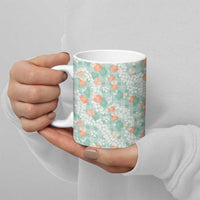 Anthurium Plumeria Lei Pastel Ceramic Mug Teal Hawaiian Splendid Palaka LT01 - Polynesian Pride