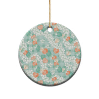 Anthurium Plumeria Lei Pastel Ceramic Ornament Teal Hawaiian Splendid Palaka LT01 - Polynesian Pride