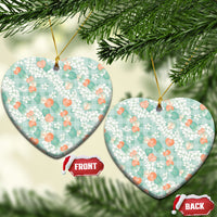 Anthurium Plumeria Lei Pastel Ceramic Ornament Teal Hawaiian Splendid Palaka LT01 Heart Teal - Polynesian Pride